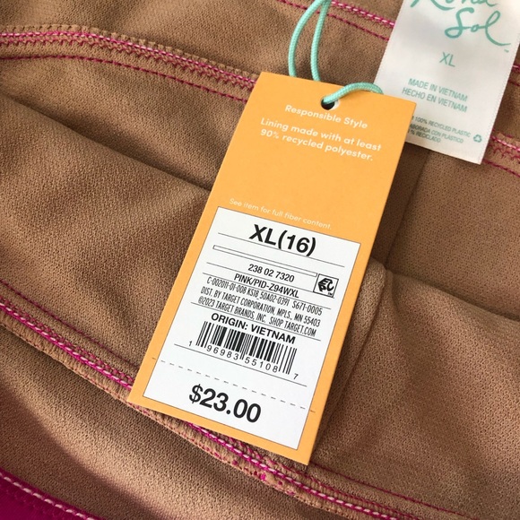 mid rise bikini bottoms swimsuit shorts modest pink KONA SOL new with tag - Picture 6 of 7